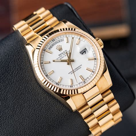 rolex day date 36mm gold white dial|Rolex Day-Date white dial.